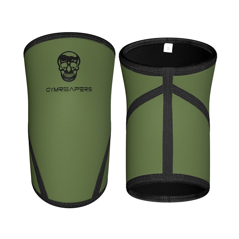 Gymreapers Knee Sleeves (Pair w/Bag) - Knee Compression Sleeve Support Squats, Weightlifting Powerlifting 7MM Neoprene Sleeves - 1 Year Warranty (Military Green/Black, Medium)