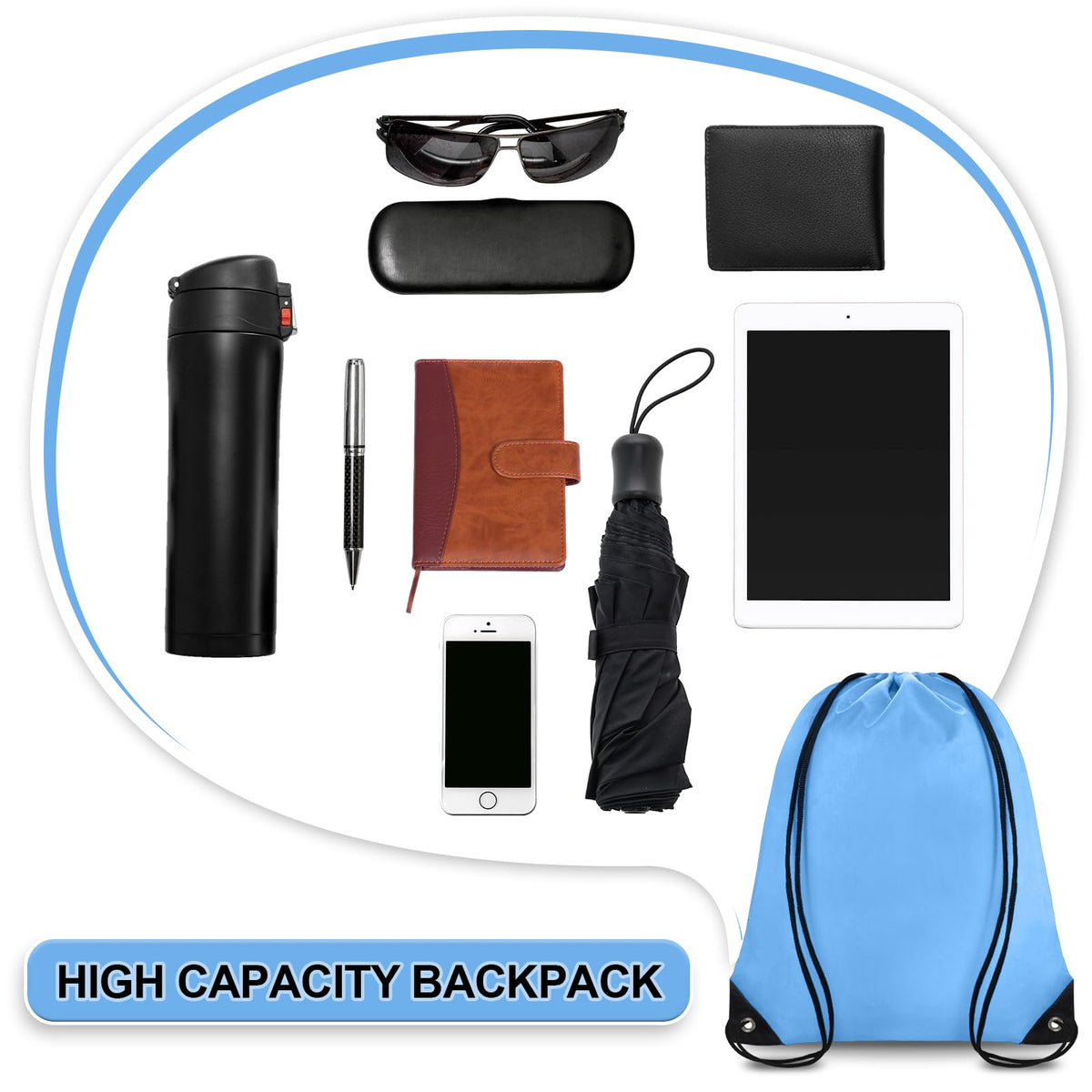 Grneric Drawstring Bags Bulk 14 Pcs Drawstring Backpack Bulk Cinch Bag Sackpack for Men Women Gym (Sky Blue)