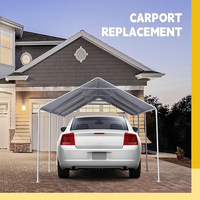 12 x 20 ft Heavy Duty Canopy Replacement Cover Waterproof Carport Garage Car Shelter Tarp Tent for Car Canopy with 50 Ball Bungees, Only Top Cover, Frame is Not Included