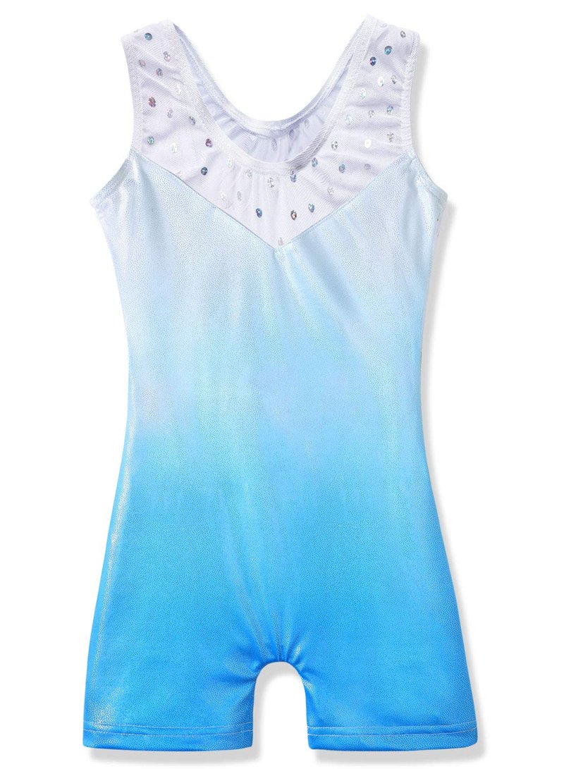 HOZIY Blue Leotards for Girls Gymnastics Size 10-12 11-12 Years Old Rhinestone Snowflake Sparkly Mesh Sequins Strap Dance Tumbling Outfits White
