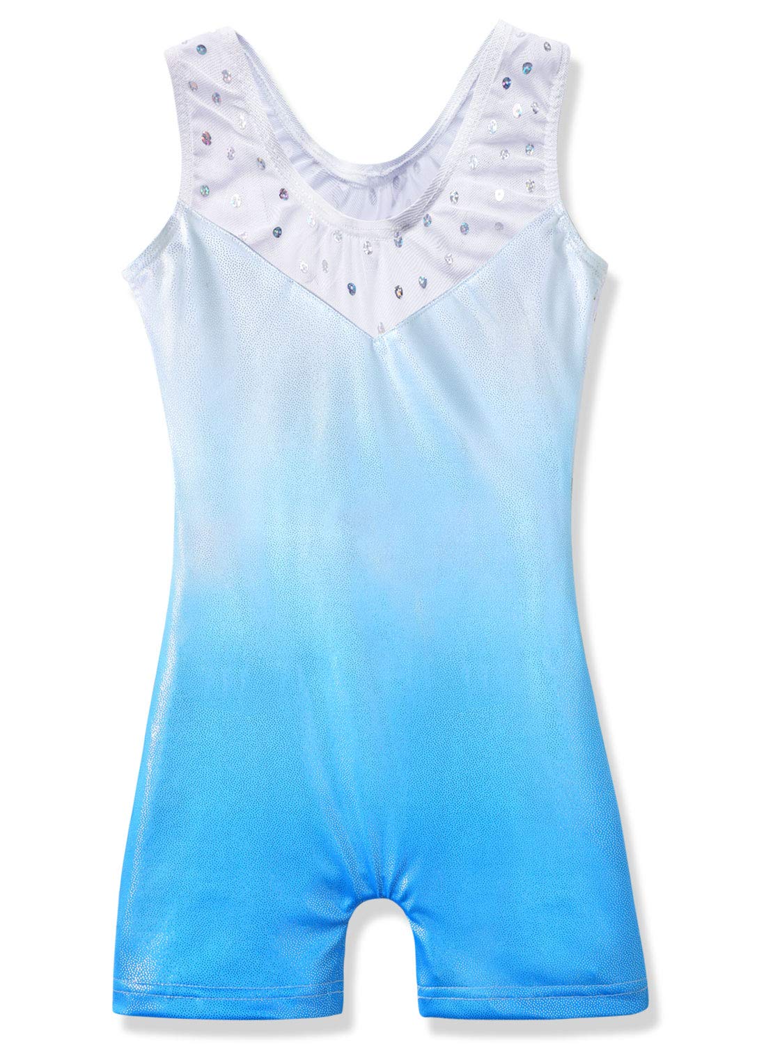 HOZIY Girls Gymnastics Leotards 9-10 Years Old With Shorts Blue Gradients Snowflake Diamond Embroidery Biketards