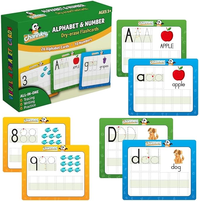 Dry Erase Number & Alphabet Flashcards for Kids Ages 3-5, 10 Numbers & 26 Visual ABC Flash Cards, Homeschool Learning Supplies, Summer School & After School Teaching Supplies for Handwriting Practice