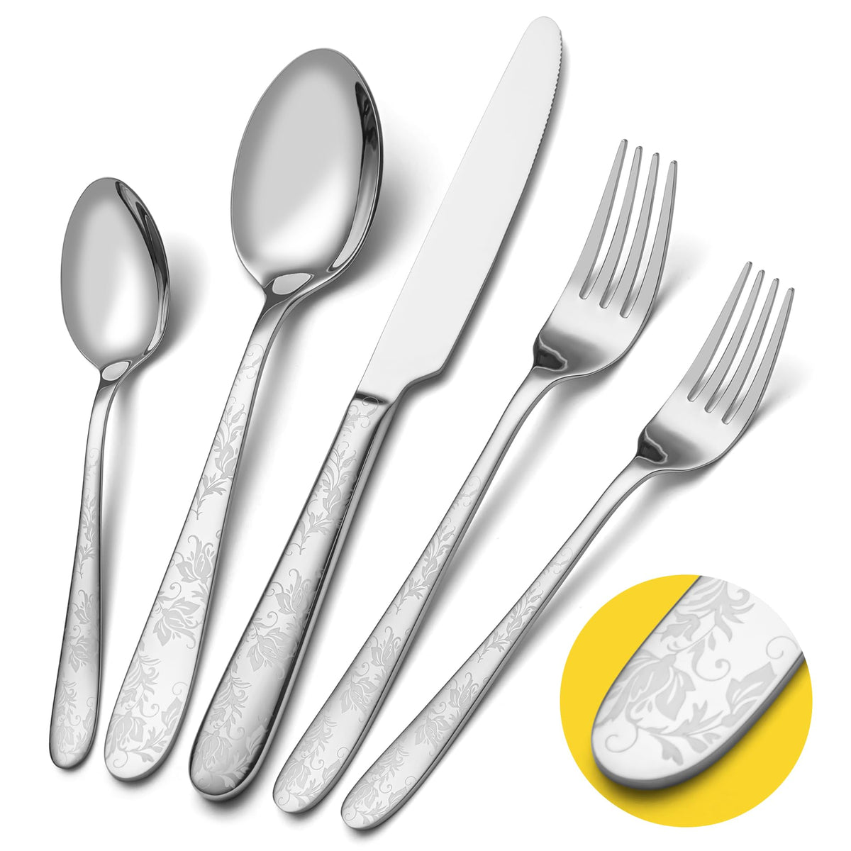 EIUBUIE 40 Piece Silverware Set for 8, Stainless Steel Flatware Set, Cutlery Sets with Mirror Finish, Dishwasher Safe, Modern Kitchen Forks, Spoons, Knives, Eating Utensil Sets