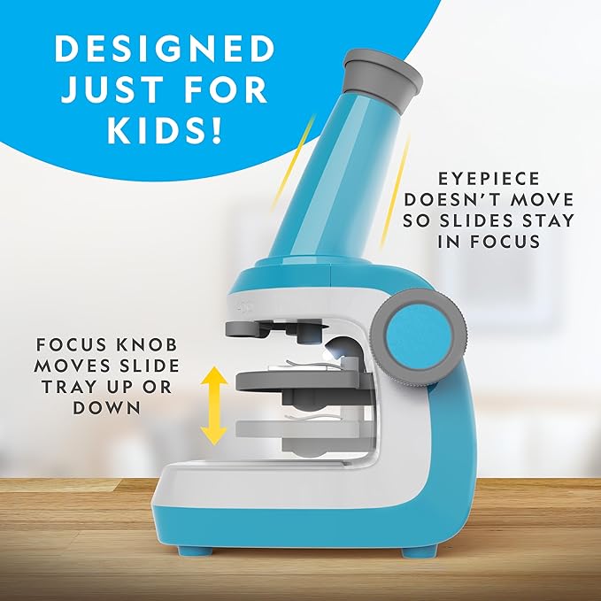 NATIONAL GEOGRAPHIC Microscope for Kids - Science Kit with an Easy-to-Use Kids Microscope, Up to 400x Zoom, Blank and Prepared Slides, Rock & Mineral Specimens, STEM Project Toy