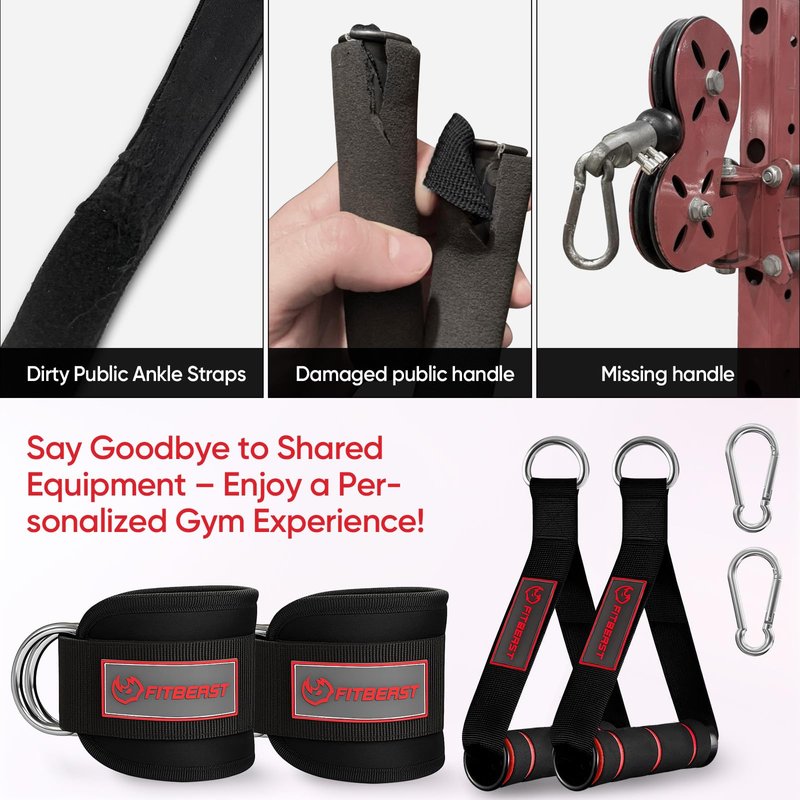 Fitbeast Ankle Straps for Cable Machines Women, Adjustable Ankle Straps and Gym Handles, Glute Kickback Ankle Strap Set, Cable Attachments for Gym, Booty Workouts, Leg Extensions, Hip Abductors