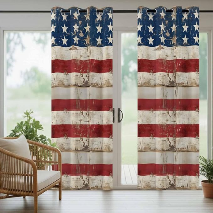 4th of July Outdoor Curtains for Patio USA Flag Independence Day Vintage