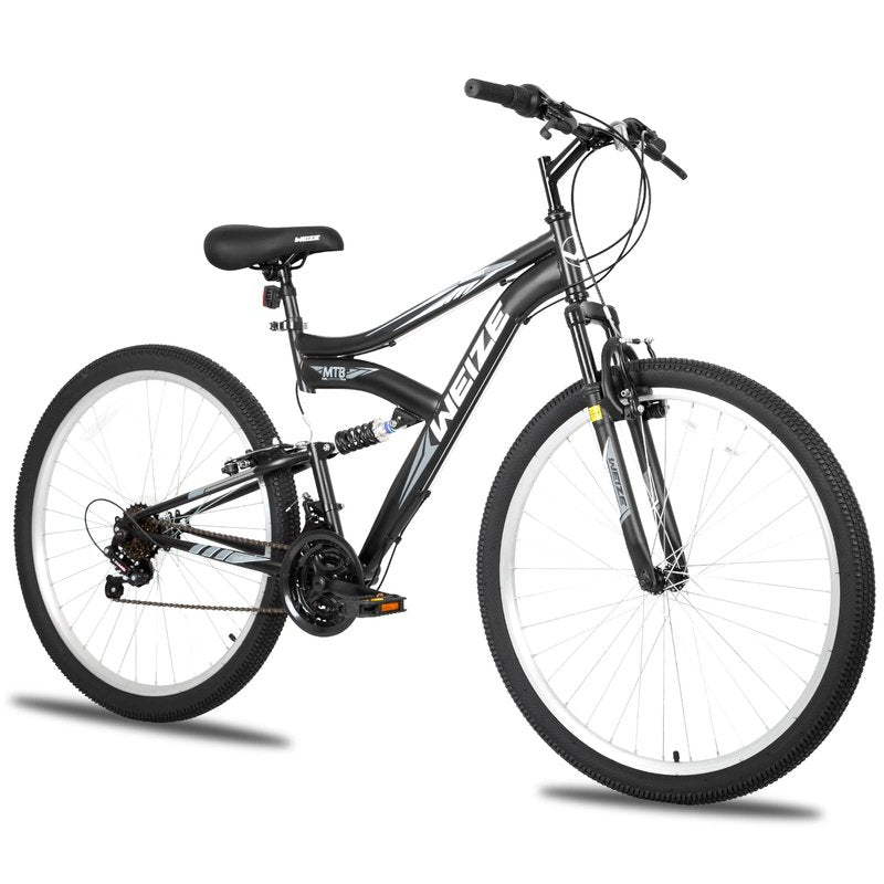 WEIZE Mountain Bike, 27.5 inch Outdoor Cycling Bike, 18-Speed/High-Carbon Steel/Dual Full Suspension, Adjustable Ergonomic Seat for Men Women Adult, MTB Bicycle with Suspension Fork, Matte Black
