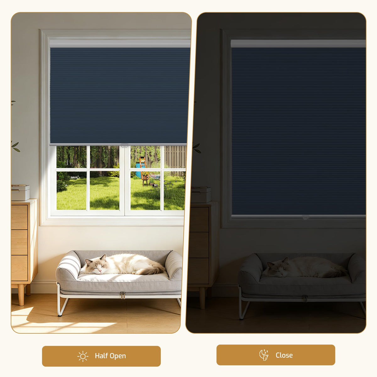 Grandekor Blackout Window Blinds and Shdes Cordless Cellular Shades, Ocean Blue-White, 34x64 inch