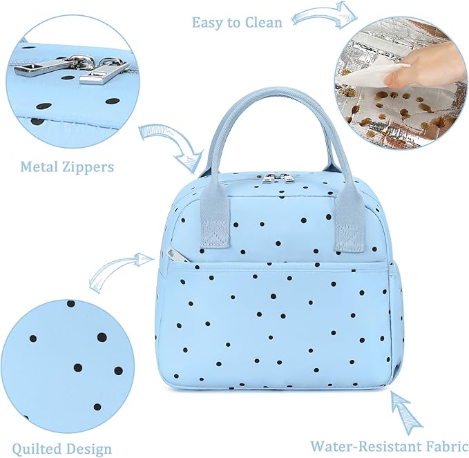 CAMTOP Lunch Box for Women Men Insulated Lunch Bag Lunch Tote Bag Leakproof Thermal Cooler Large Capacity for Travel Work School Picnic (Blue Black Dots)