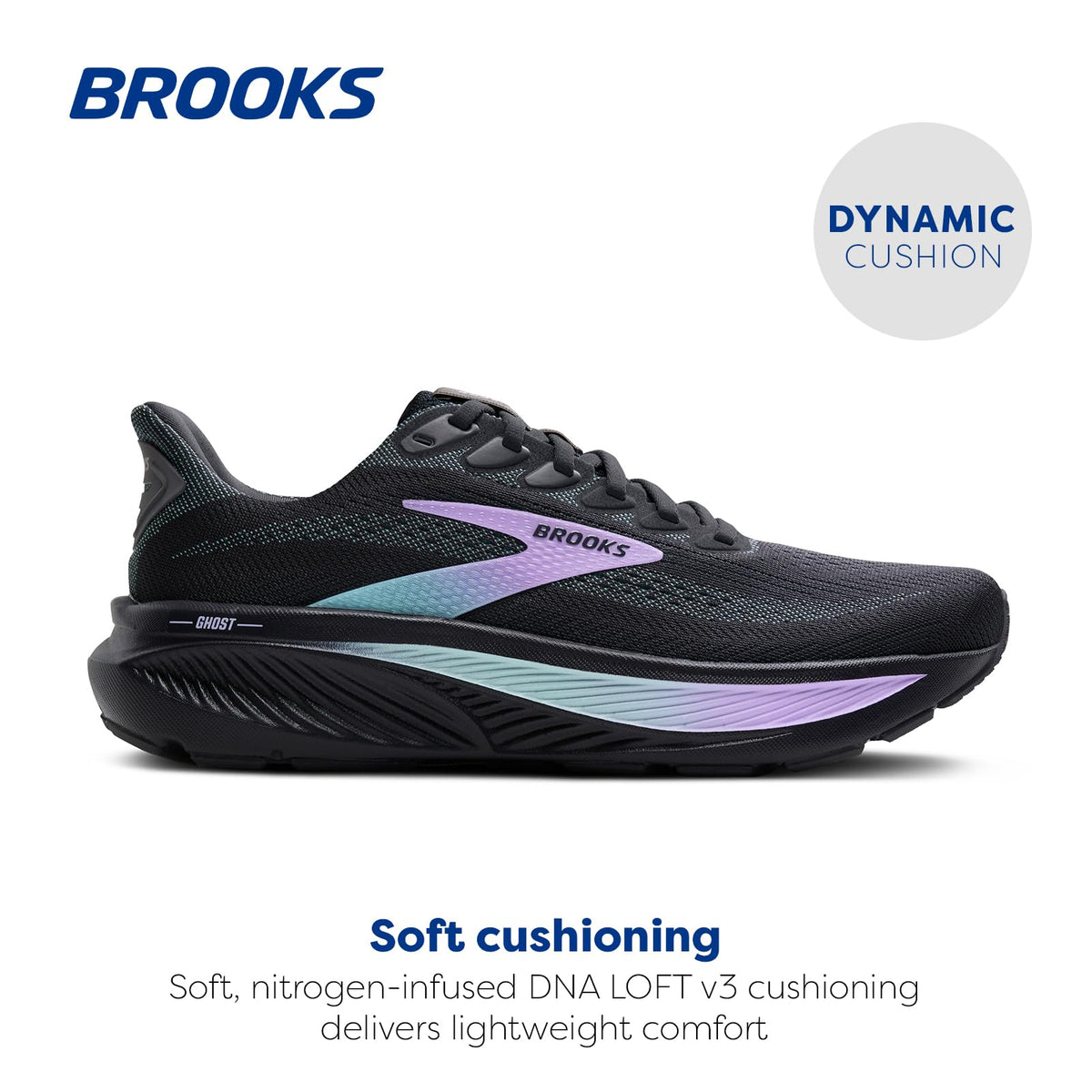 Brooks Women’s Ghost 17 Neutral Running Shoe - Grey/Clearwater/Purple - 6 Wide