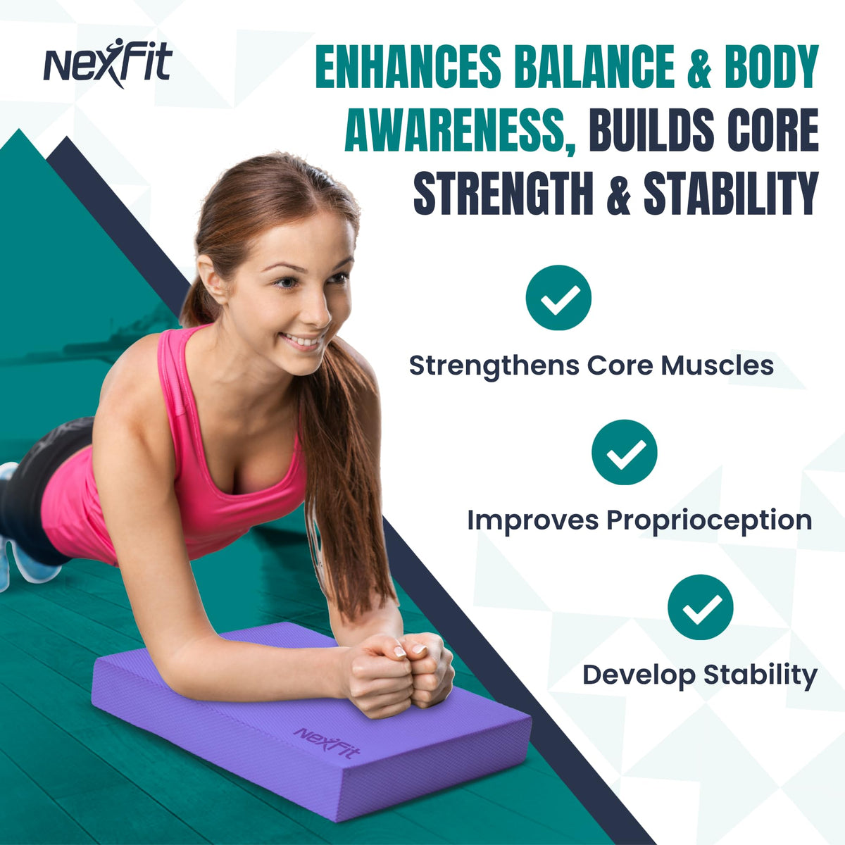 NexFit High-Density Balance Pad - Durable TPE Foam Balance Pad Physical Therapy , Foam Exercise Pad with Non-Slip Surface, Lightweight for Home & Gym Workouts, Core Strength & Balance Enhancement (Purple)