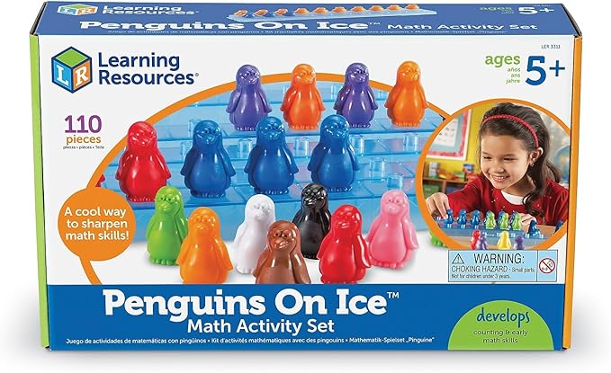 Learning Resources Penguins On Ice Math Activity Set - Math Manipulatives & Counting, Addition and Multiplication Games, Sorting & Patterning Set , Homeschool Activity, Classroom Must Haves