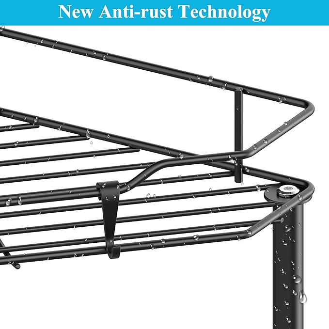 3 Tier Floor Standing Corner Shower Caddy Organizer Shelf with Hooks, Bathroom Shelves Stand Rack, Black