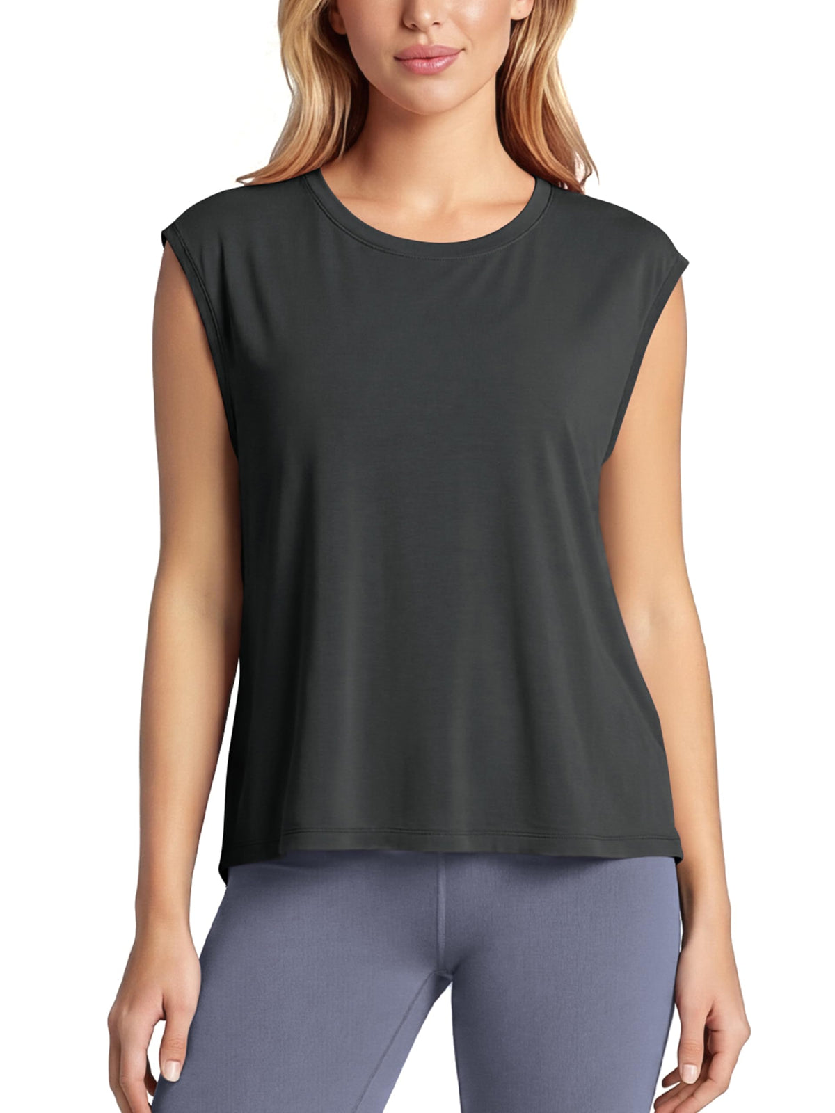 ODODOS Modal Soft Sleeveless Shirts for Women Crew Neck Yoga Tee Summer Flowy Workout Tank Tops, Black, Small