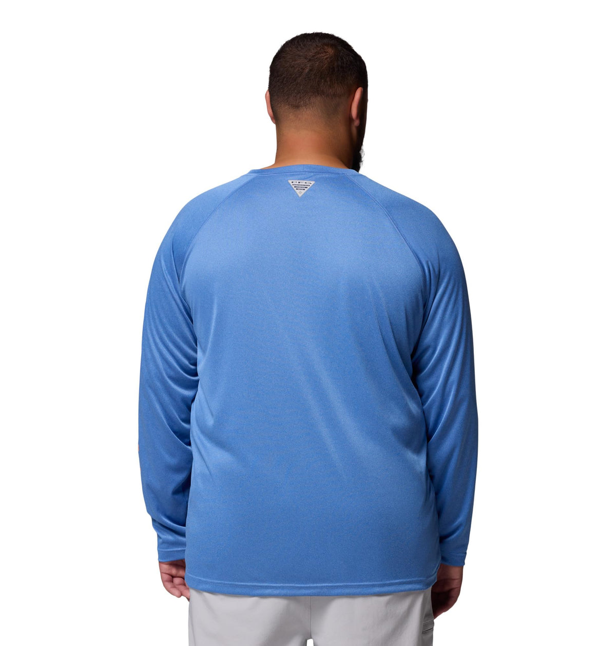 Columbia Men's PFG Terminal Tackle Long Sleeve Fishing Shirt, Vivid Blue Heather/Bright Nectar Logo, Medium