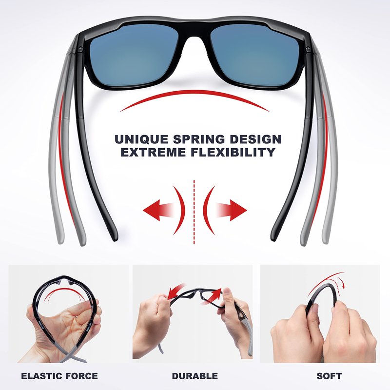 RIVBOS Womens Sunglasses Polarized TR90 Unbreakable Frame Sports Driving Fishing Cycling RB862-Black Ice Red Lens