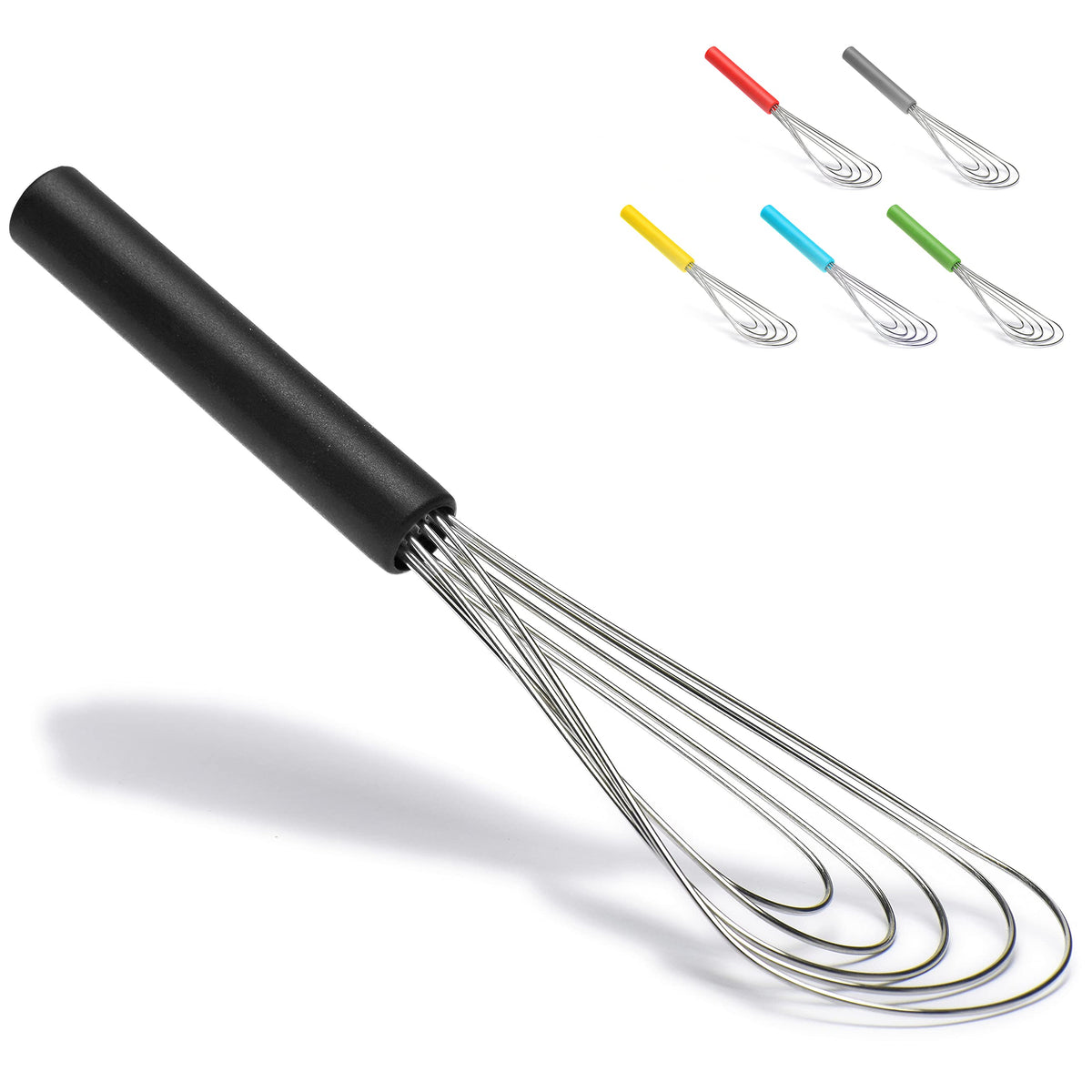 Flat Whisk Silicone Handle Non Slip 10" - 5 Wires Whisk with 10 Heads for Kitchen Cooking Color Red by Jell-Cell