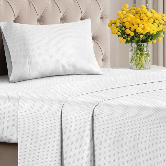 Light Blue Polka Dots Sheet Set - 1 Flat & 1 Fitted Sheet & 1 Pillowcase w/ Deep Pockets - Polka Dot Bedding - Ultra-Soft, Wrinkle and Fade Free - Comfy, Cozy, Breathable and Cooling - Twin Size