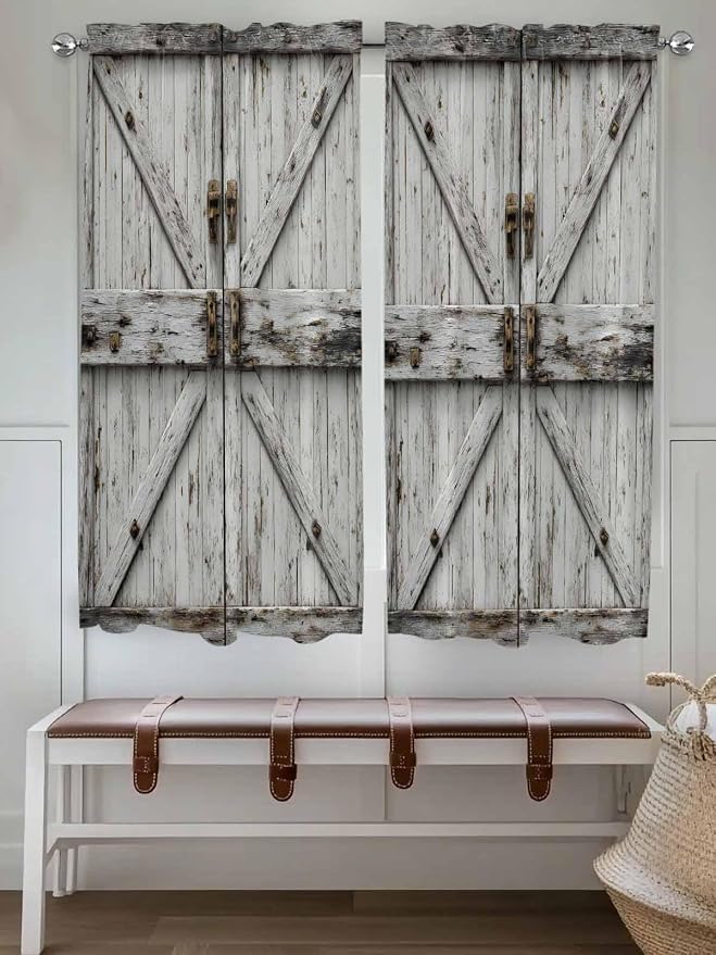 Vintage Gate Living Room Curtains 72 Inches length, Farmhouse Wooden Grain