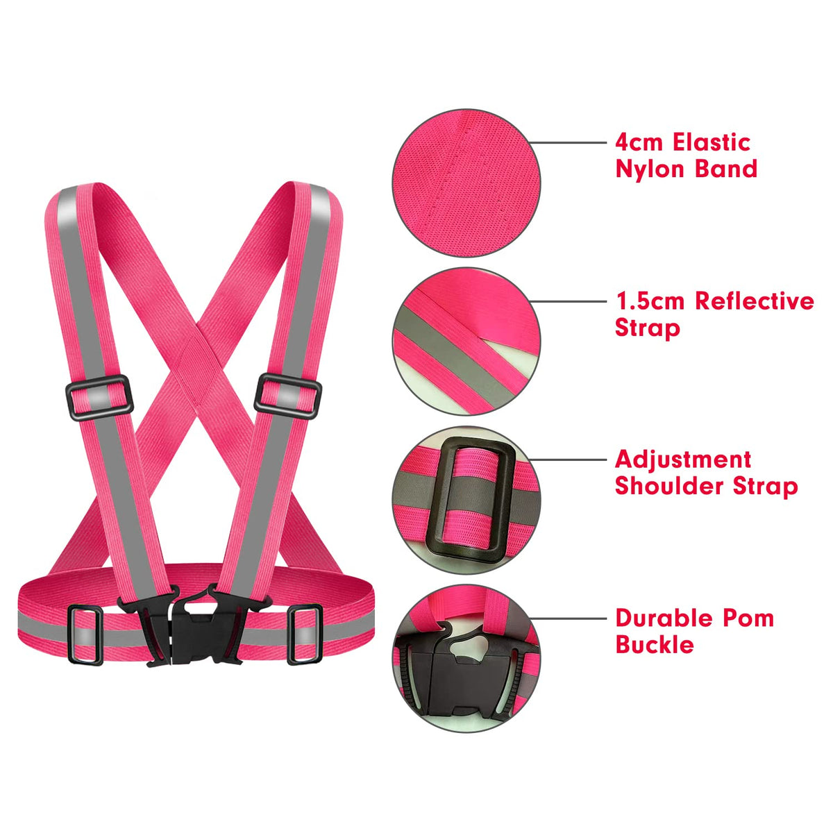 Fepdiu High Visibility Reflective Vest Safety Vest Running Reflective Gear Adjustable Reflective Vest for Walking,Jogging,Hiking,Night Cycling (Pink)