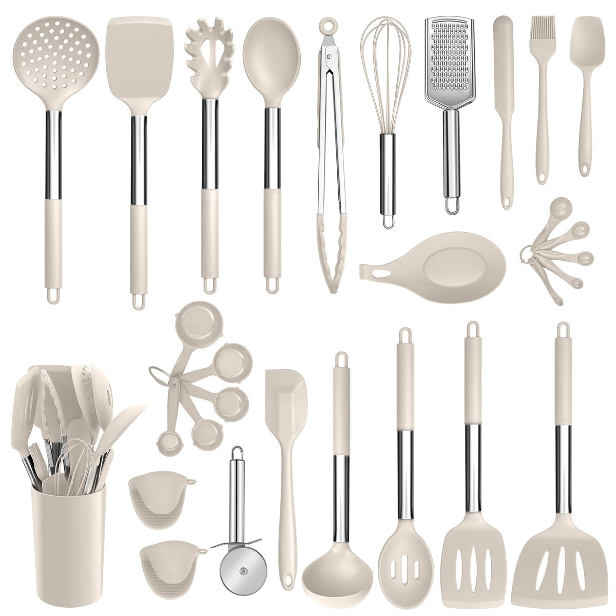 E-far Silicone Cooking Utensils Set, 30-Piece Black Kitchen Utensils Set