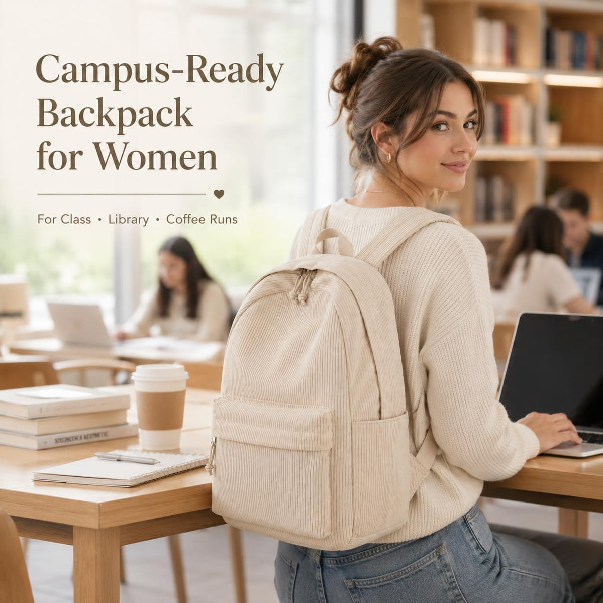BTOOP School Backpack for Teens Large Corduroy Bookbag Lightweight 15.6 inch Laptop Bag for Girls Women Casual High School College