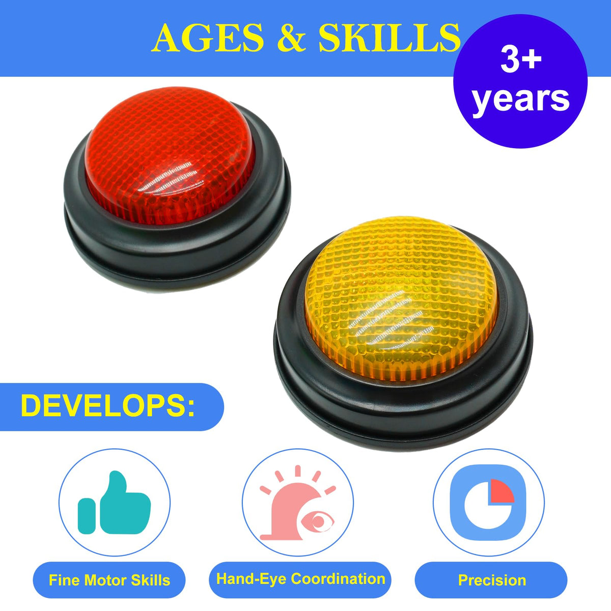 Gelabur 2-Pack Buzzers for Trivia Games, Answer Buzzers for Classroom, Family Feud Jeopardy Buzzer, Game Buzzers with Lights and Sound for Classroom
