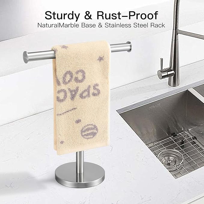 T-Shape Bath Hand Towel Holder Standing, SUS304 Stainless Steel Matte Black T-Shape Towel Bar Rack Stand with Heavy Base, Tower Bar for Bathroom Kitchen & Countertop, 2 Pack