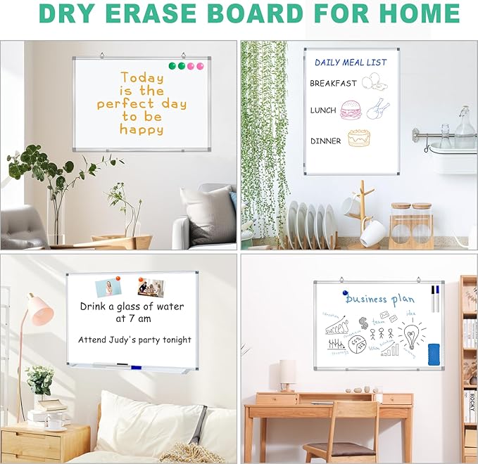 H-Qprobd 3' x 2' Whiteboard Dry Erase White Board for Wall 36x24 (3pcs) Magnetic Boards for Office Classroom & Home, Small Wall Whiteboard Including 6 Markers, 20 Magnets, 2 Erasers