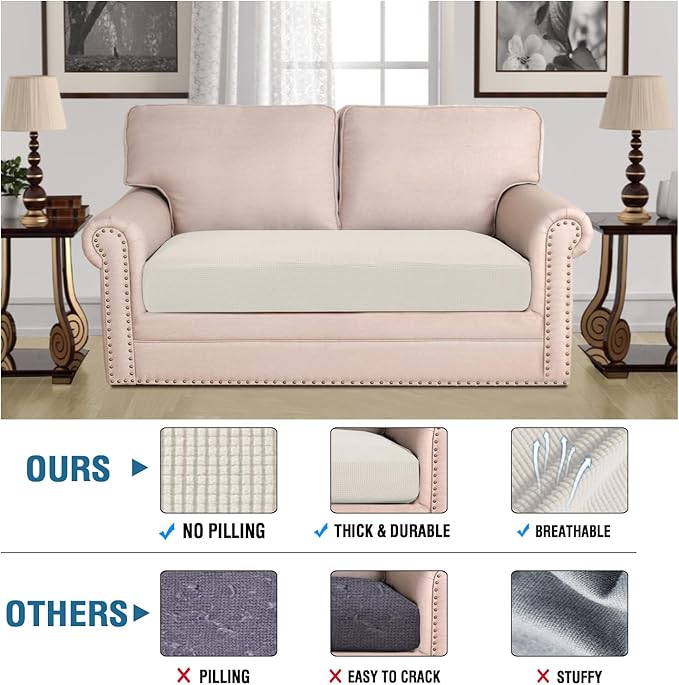 H.VERSAILTEX Super Stretch Individual Seat Cushion Covers Sofa Covers Couch Cushion Covers Slipcover Sets Thick Jacquard Textured Twill Fabric (1 Piece Loveseat Cushion Cover, Cream)