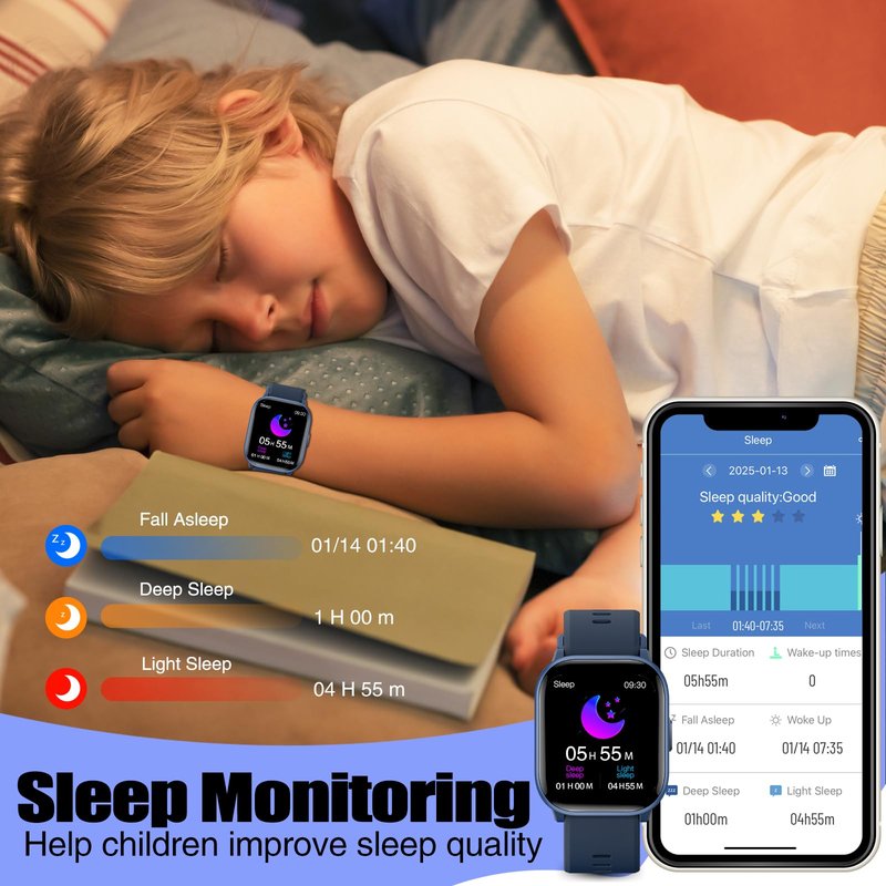 meoonley Kids Watch for Girls Boys with IP68 Waterproof, Girls Watch with 19 Sports Modes, Sleep Tracking, Pedometer, Stopwatch, Kids Activity Tracker Birthday Gifts for Boys Age 6-15 Years Old
