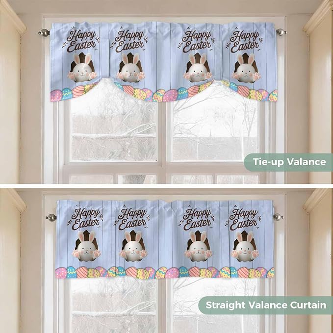 Blue Easter Tie Up Valance Curtains