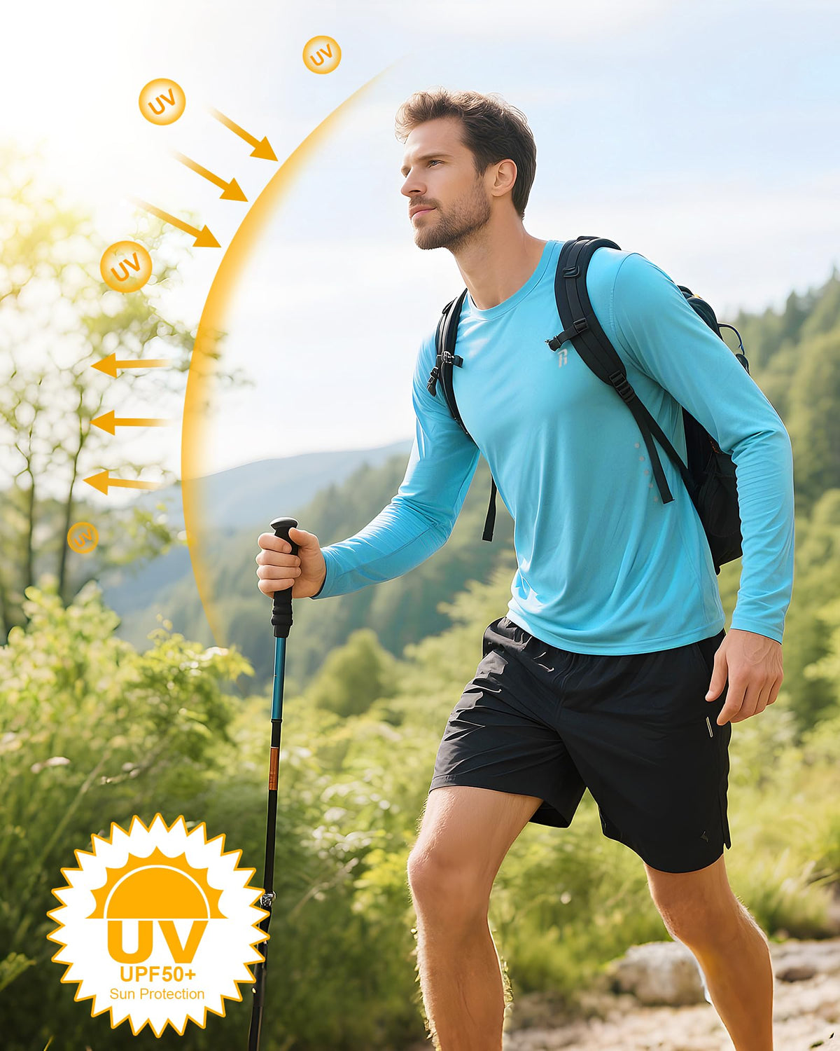 Runhit Men's UPF 50+ Sun Protection Shirts Long Sleeve UV Swim Shirt Fishing Hiking Running Rash Guard Quick Dry Lightweight White M