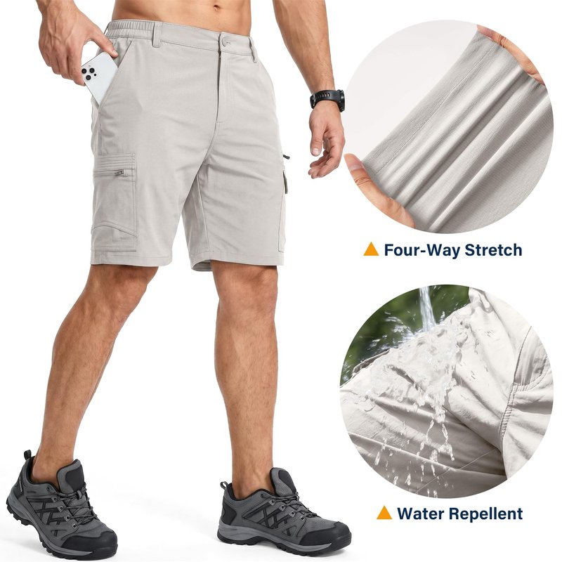 Jessie Kidden Mens Outdoor Casual Expandable Waist Lightweight Water Resistant Quick Dry Fishing Hiking Shorts (6222 Beige Apricot 40)