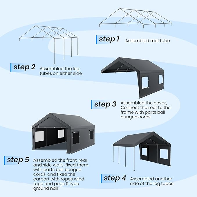 Carport 10x20 Heavy Duty Portable Garage,Carport Canopy with Roll-Up Windows & Doors,Portable Garages and Shelters with Removable Sidewalls,Car Tent Garage with All-Season Tarp for Truck Tractor Bike