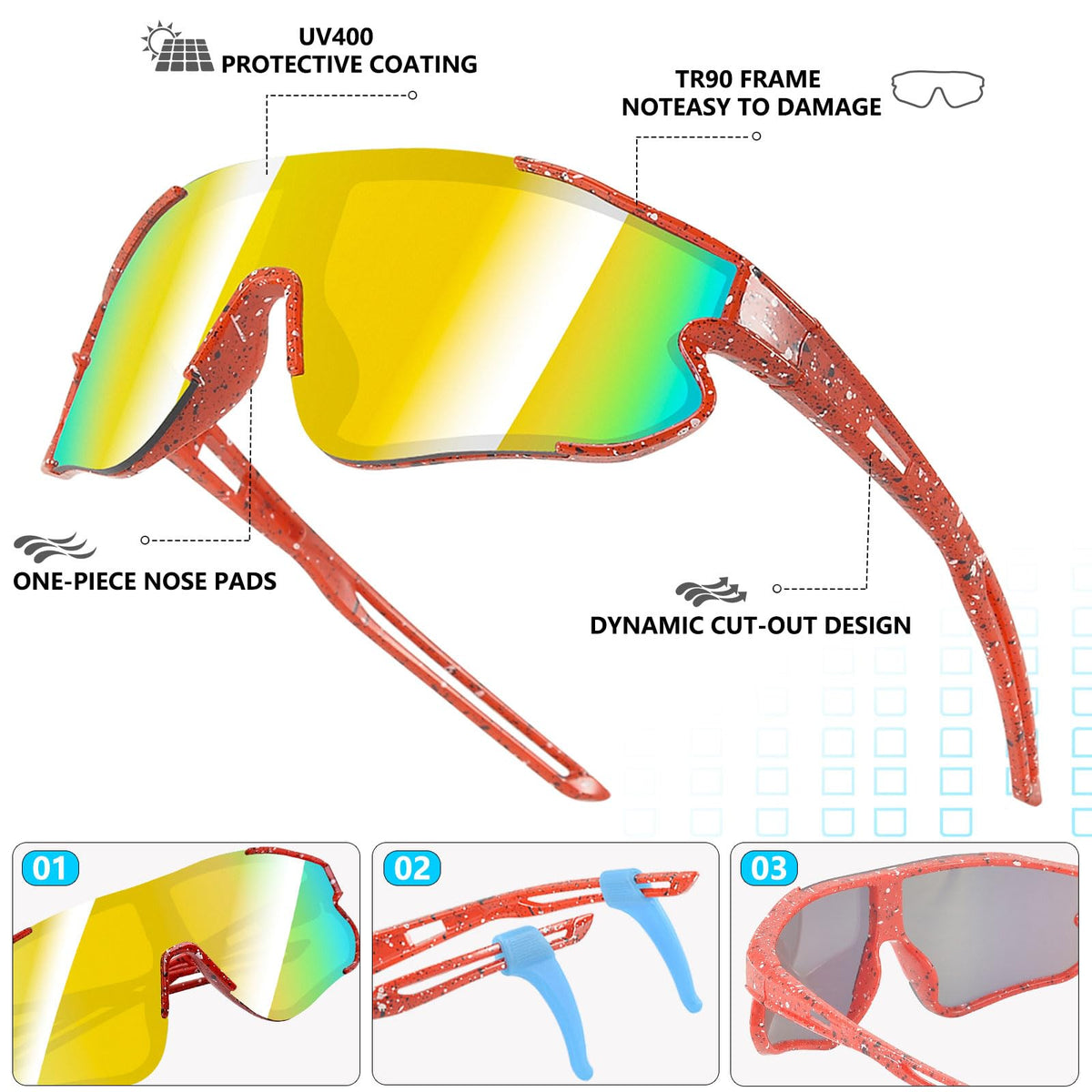 Wapreta 3PACK Kids Sunglasses Youth Baseball Sunglasses for 4-12 Boys Girls Cycling Softball Running UV400 Sports Goggles (Pink Frame + Blue Frame + Black Frame)