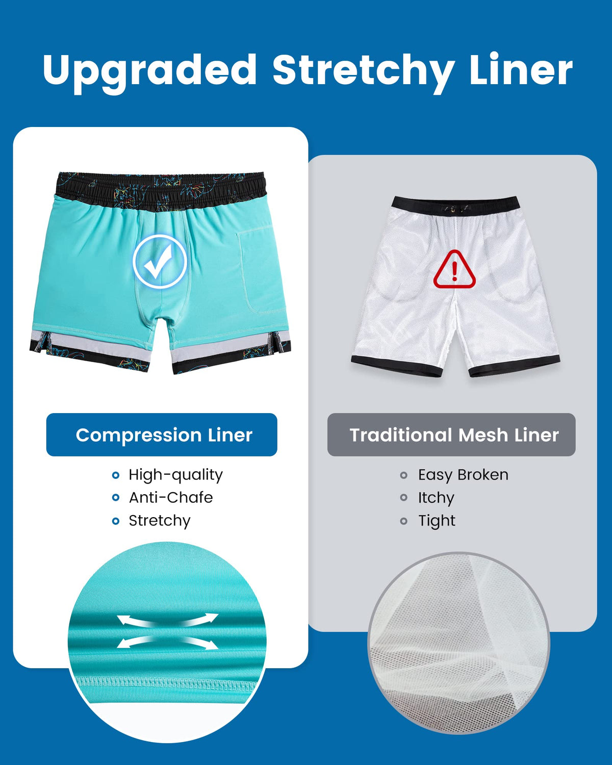 maamgic Mens Swim Trunks with Compression Liner 5 Inch, Quick Dry Bathing Suit with Zipper Pockets, Stretch No-Chafing Swim Shorts, Black-Colorful Dinosaur Medium