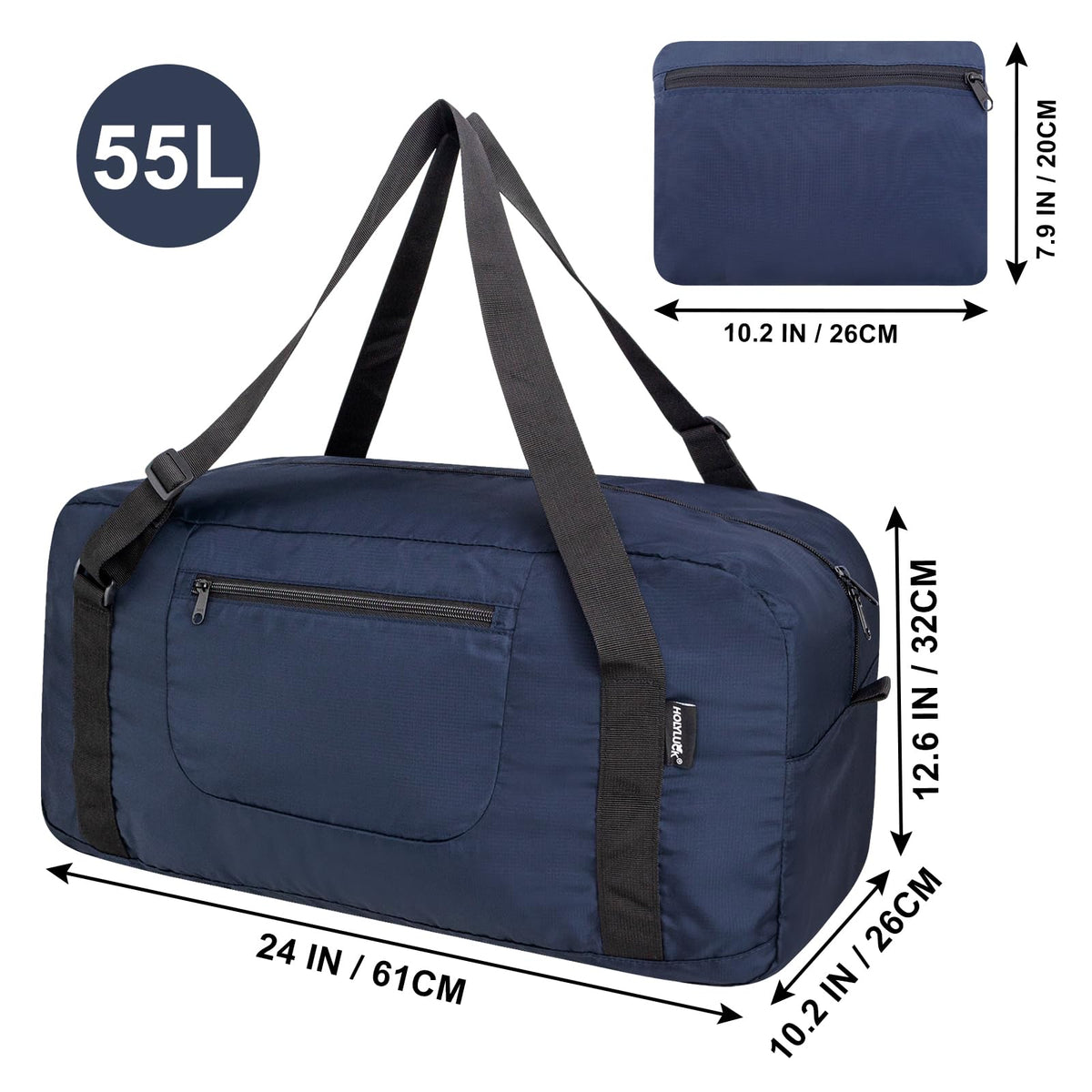 HOLYLUCK Foldable Travel Duffel Bag For Women & Men Luggage Great for Gym - large navy blue