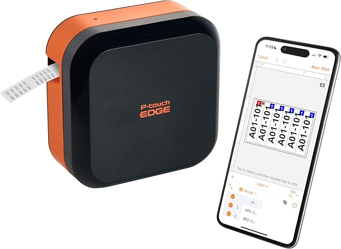 Brother P-Touch Edge PT-E720BT Industrial, Mobile Thermal Transfer Printer - Portable - Label Print - USB - Bluetooth - Battery Included - with Cutter - Black, Orange