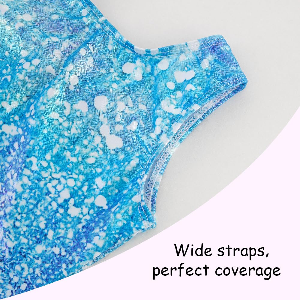 Gymnastics Leotards for Girls Toddler Ballet Dance Tumbling Outfits 7 8 Kids Sleeveless Gymnastic Biketard with Shorts Sparkly Dancwear Unitards Clothes Bodysuit (Blue Glitter, 7-8 Years)