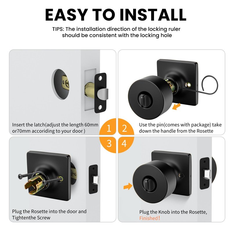 Goldenwarm Matte Black Door Knobs Interior, Privacy Bedroom Door Knob with Lock, Black Interior Door Knobs Bathroom 6 Pack