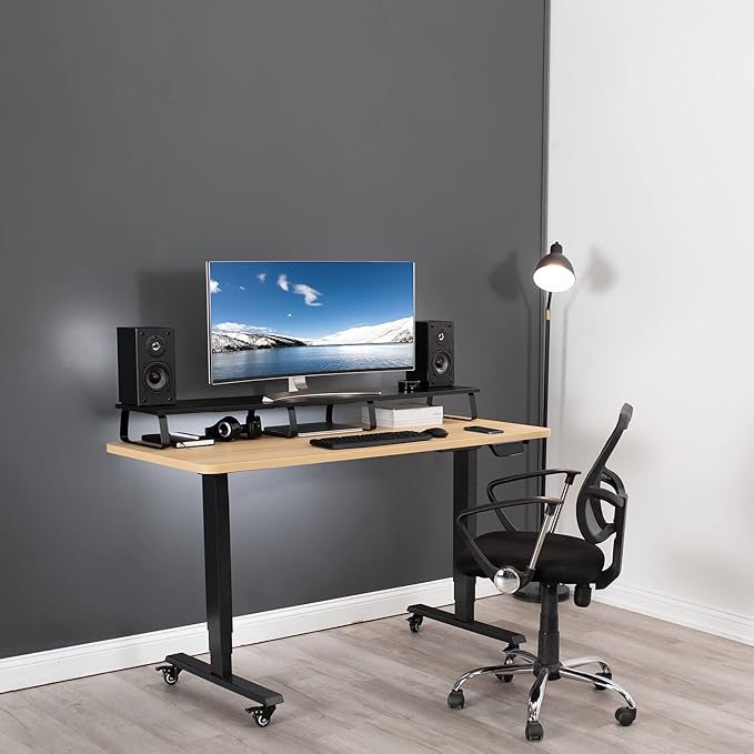 VIVO 55 inch Extra Long Monitor Stand, Wood & Steel Desktop Riser, Multi Screen, TV, Keyboard, Laptop, Ergonomic Desk and Tabletop Organizer, Black, STAND-V000D5