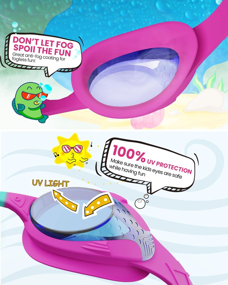 OutdoorMaster Kids Swim Goggles 2 Pack - Quick Adjustable Strap Swimming Goggles for Kids, Blue Red