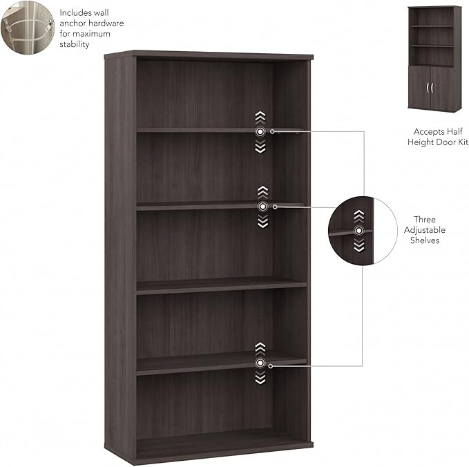Bush Furniture BSHSCB136SG Studio C Storm Gray 36W 5 Shelf Bookcase