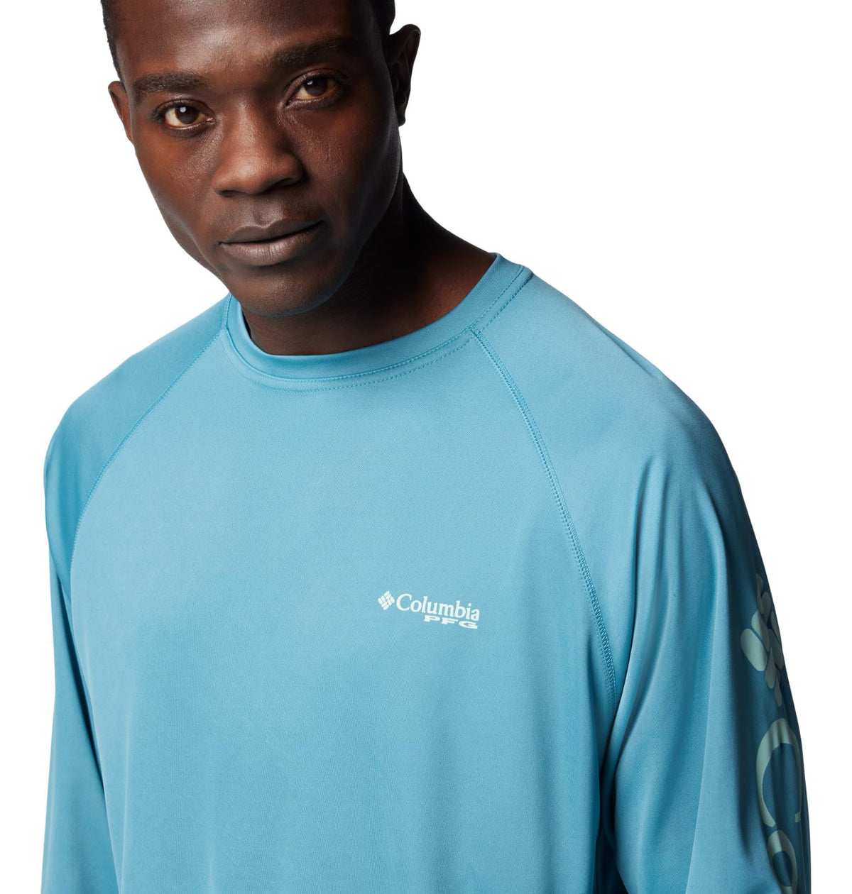 Columbia Men's Terminal Tackle Long Sleeve Fishing Shirt, Canyon Blue/ICY Morn Logo, Small