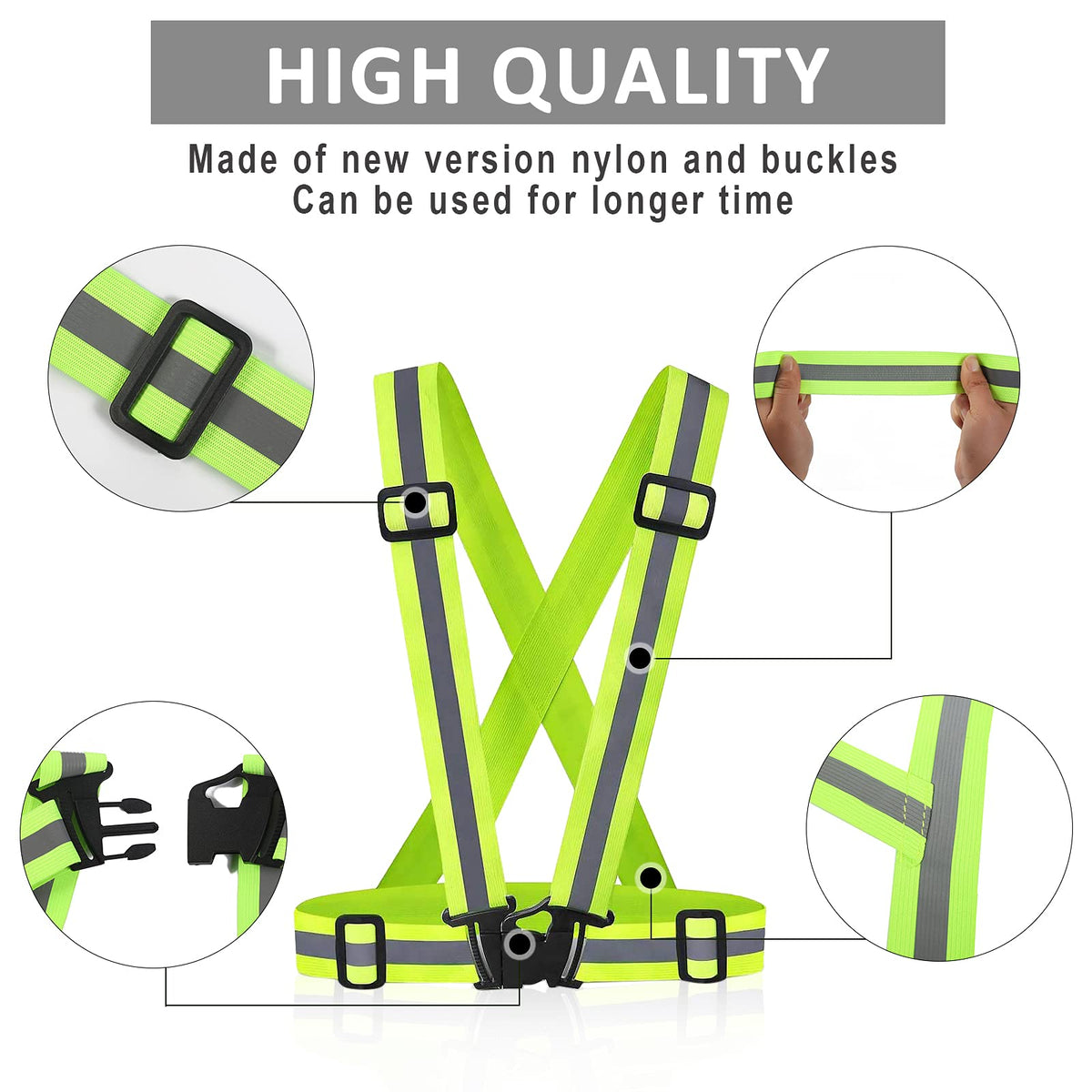 Miushion Reflective Vest - 10 Pack Running Vest Reflector for Night Running, Biking, Walking, Reflective Running Vest with Safety Straps, High Visibility Reflector (Green)