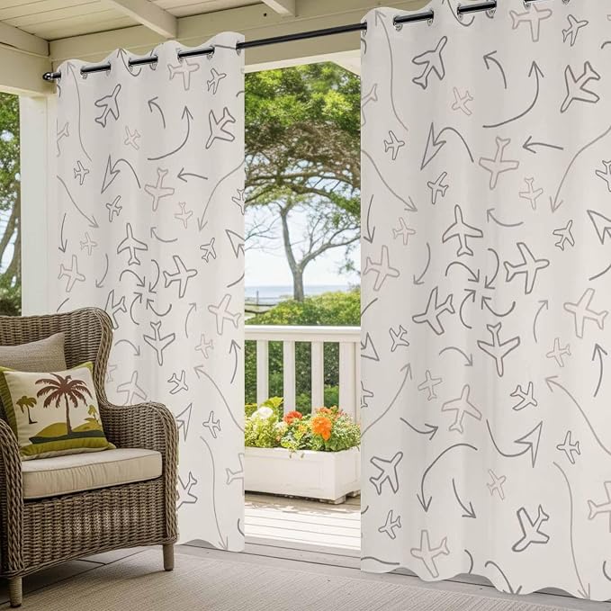 Abstract Airline Route Waterproof Outdoor Curtains