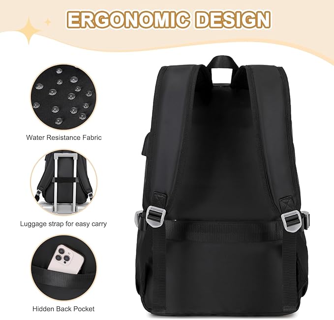 Backpacks for Girls, Girls Backpack with Lunch Box & Pencil Pouch for Teens Girl Kids Elementary Middle High School College Student Bookbag Daypack Laptop Travel Backpack for Women (Black)