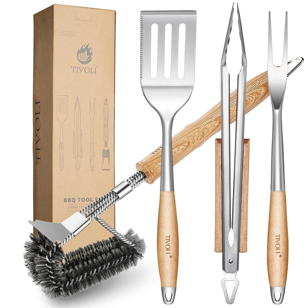 TIVOLI 3PCS Grilling Accessories Set - Heavy Duty BBQ Tool Set