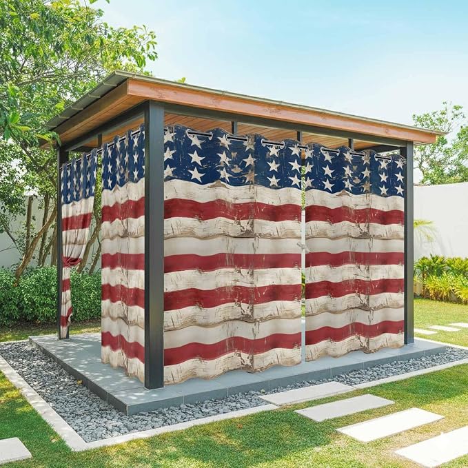 4th of July Outdoor Curtains for Patio USA Flag Independence Day Vintage